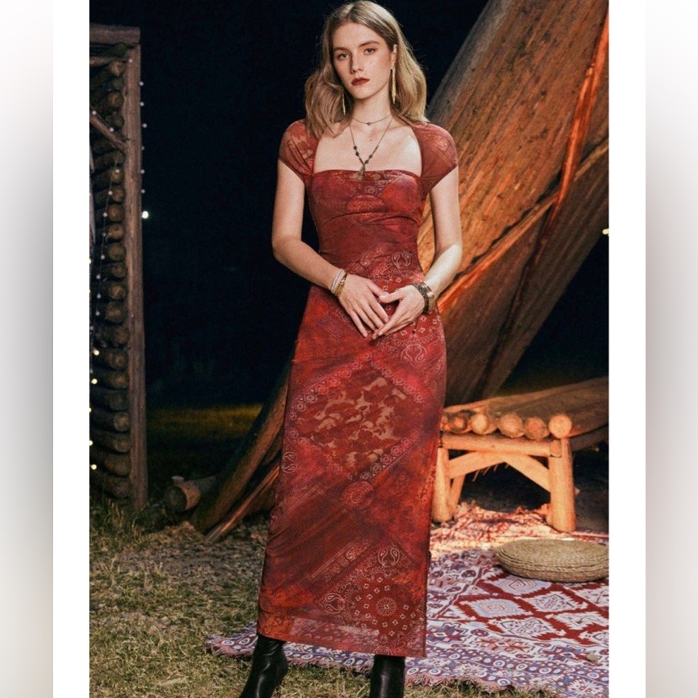 Cider Paisley Mesh Maxi Dress